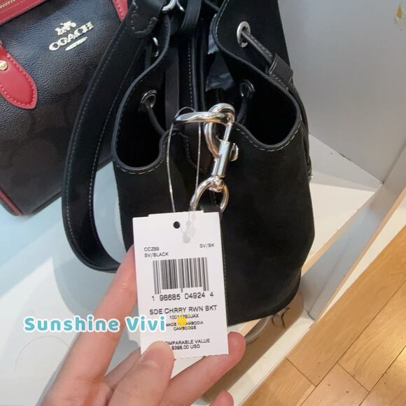 NWT Coach Rowan Bucket Bag With Cherry Charm CCZ89 Suede/Silver/Black - Picture 3 of 6